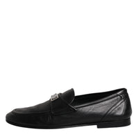 Dolce & Gabbana Black Leather Logo Slip On Men Loafers Shoes