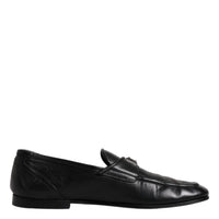 Dolce & Gabbana Black Leather Logo Slip On Men Loafers Shoes