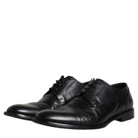 Dolce & Gabbana Black Leather Lace Up Men Derby Formal Shoes