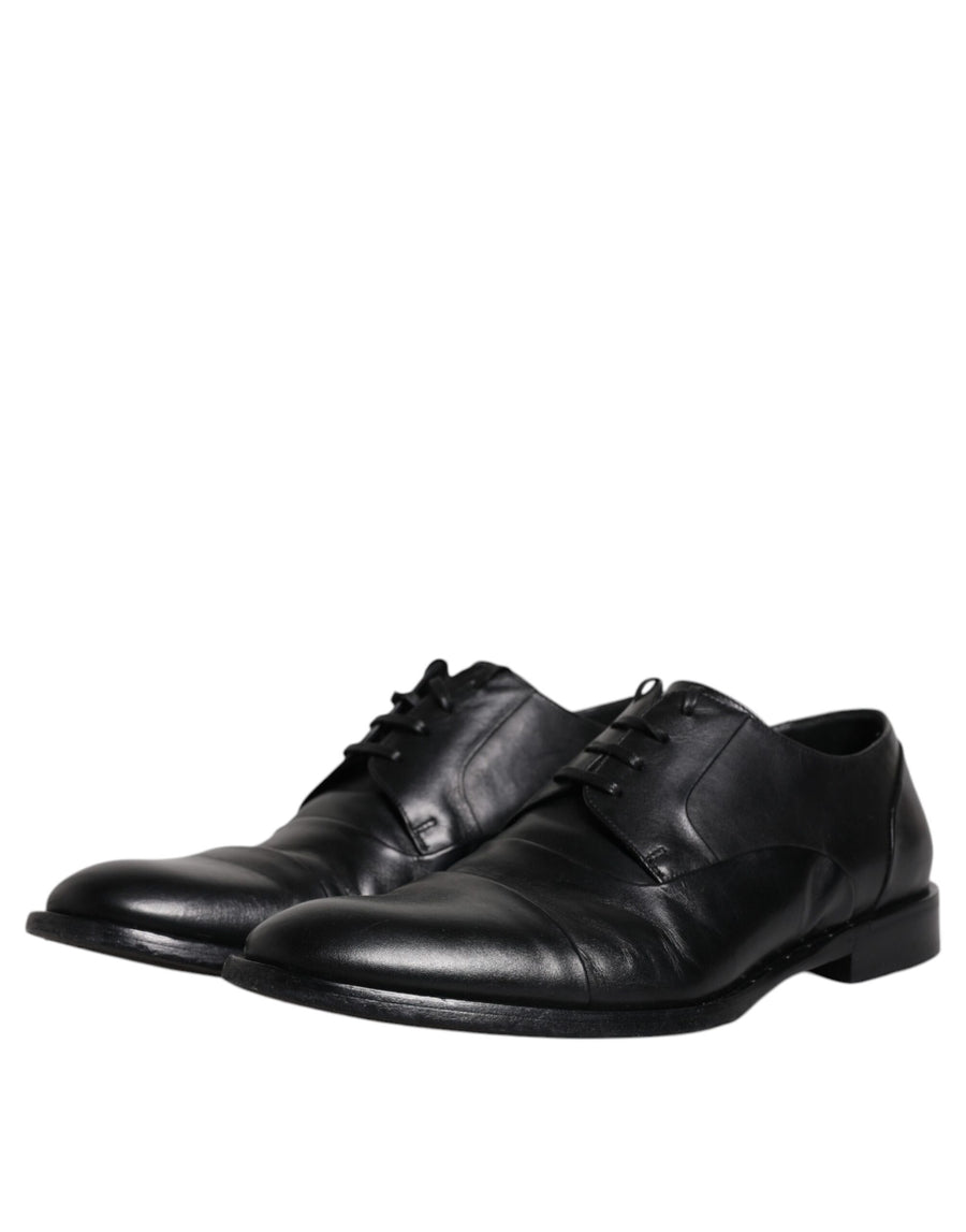 Dolce & Gabbana Black Leather Lace Up Men Derby Formal Shoes