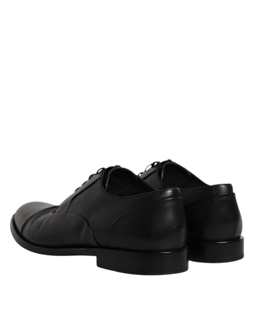 Dolce & Gabbana Black Leather Lace Up Men Derby Formal Shoes