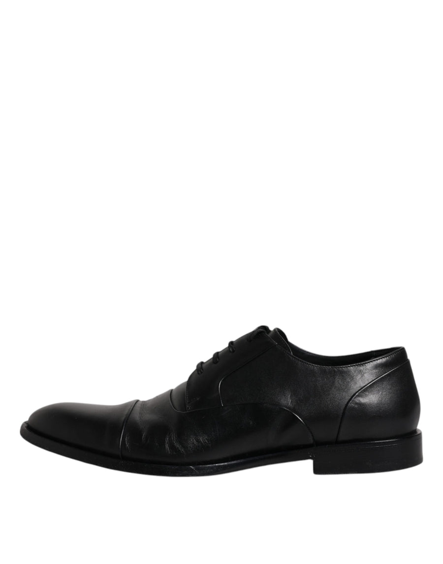 Dolce & Gabbana Black Leather Lace Up Men Derby Formal Shoes