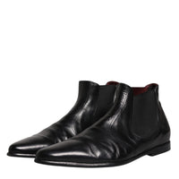 Dolce & Gabbana Black Leather Chelsea Men Ankle Boots Shoes