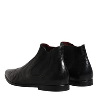 Dolce & Gabbana Black Leather Chelsea Men Ankle Boots Shoes