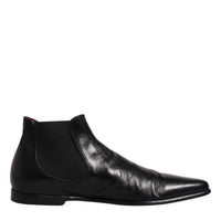 Dolce & Gabbana Black Leather Chelsea Men Ankle Boots Shoes