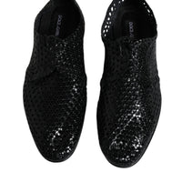 Dolce & Gabbana Black Woven Leather Lave Up Derby Shoes