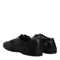 Dolce & Gabbana Black Woven Leather Lave Up Derby Shoes