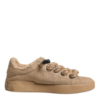 Dolce & Gabbana Brown Jute Fabric Low Top Men Sneakers Shoes