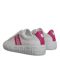 Versace White Pink Greca Print Platform Low Top Sneakers Shoes