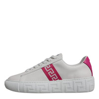 Versace White Pink Greca Print Platform Low Top Sneakers Shoes