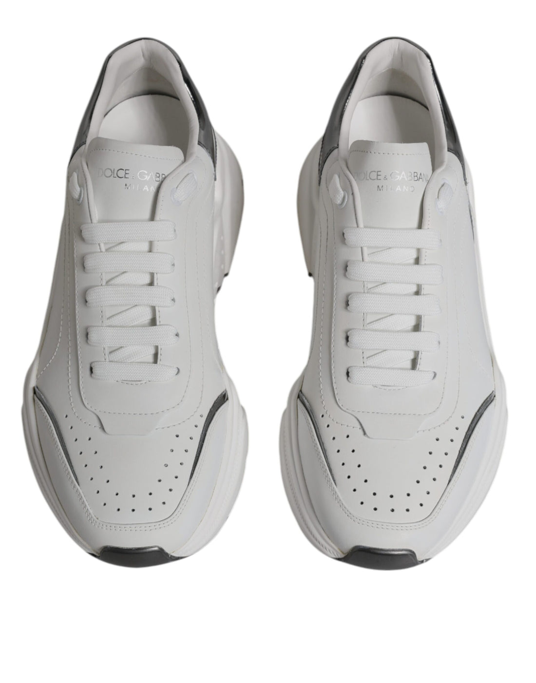 Dolce & Gabbana White Silver DAYMASTER Leather Men Sneakers Shoes