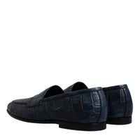 Dolce & Gabbana Blue Exotic Leather Moccasin Slip On Shoes