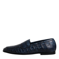 Dolce & Gabbana Blue Exotic Leather Moccasin Slip On Shoes