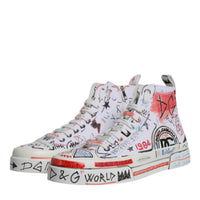 Dolce & Gabbana White Cotton Graffiti High Top Sneaker Shoes