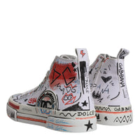 Dolce & Gabbana White Cotton Graffiti High Top Sneaker Shoes