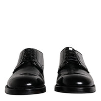 Dolce & Gabbana Black Leather Lace Up Men Derby Formal Shoes