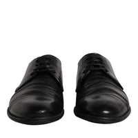 Dolce & Gabbana Black Leather Lace Up Men Derby Formal Shoes