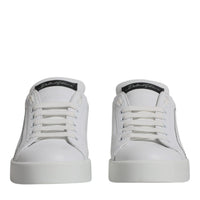 Dolce & Gabbana White Silver Leather Low Top Men Sneakers Shoes