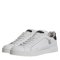 Dolce & Gabbana White Silver Leather Low Top Men Sneakers Shoes