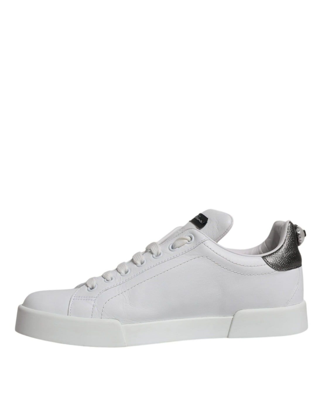 Dolce & Gabbana White Silver Leather Low Top Men Sneakers Shoes