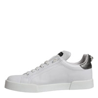 Dolce & Gabbana White Silver Leather Low Top Men Sneakers Shoes