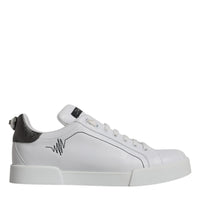 Dolce & Gabbana White Silver Leather Low Top Men Sneakers Shoes