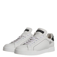 Dolce & Gabbana White Black Leather Low Top Men Sneakers Shoes