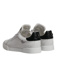 Dolce & Gabbana White Black Leather Low Top Men Sneakers Shoes