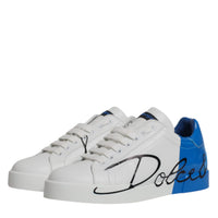 Dolce & Gabbana White Blue Portofino Low Top Sneakers Shoes