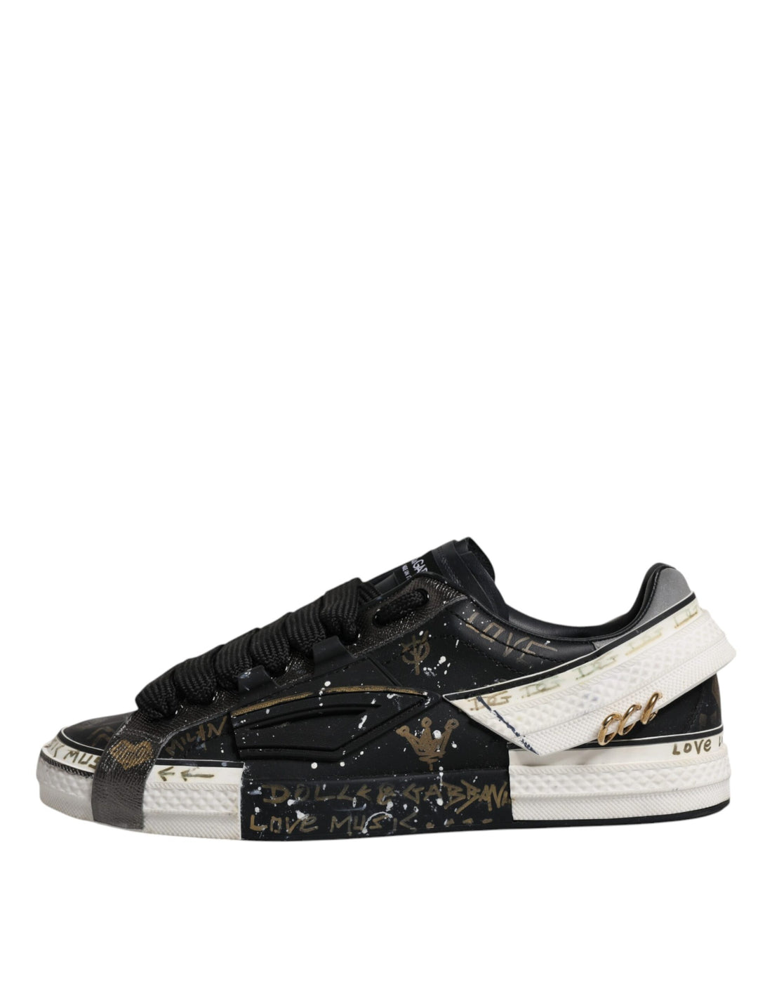 Dolce & Gabbana Black White Portofino Low Top Sneakers Shoes