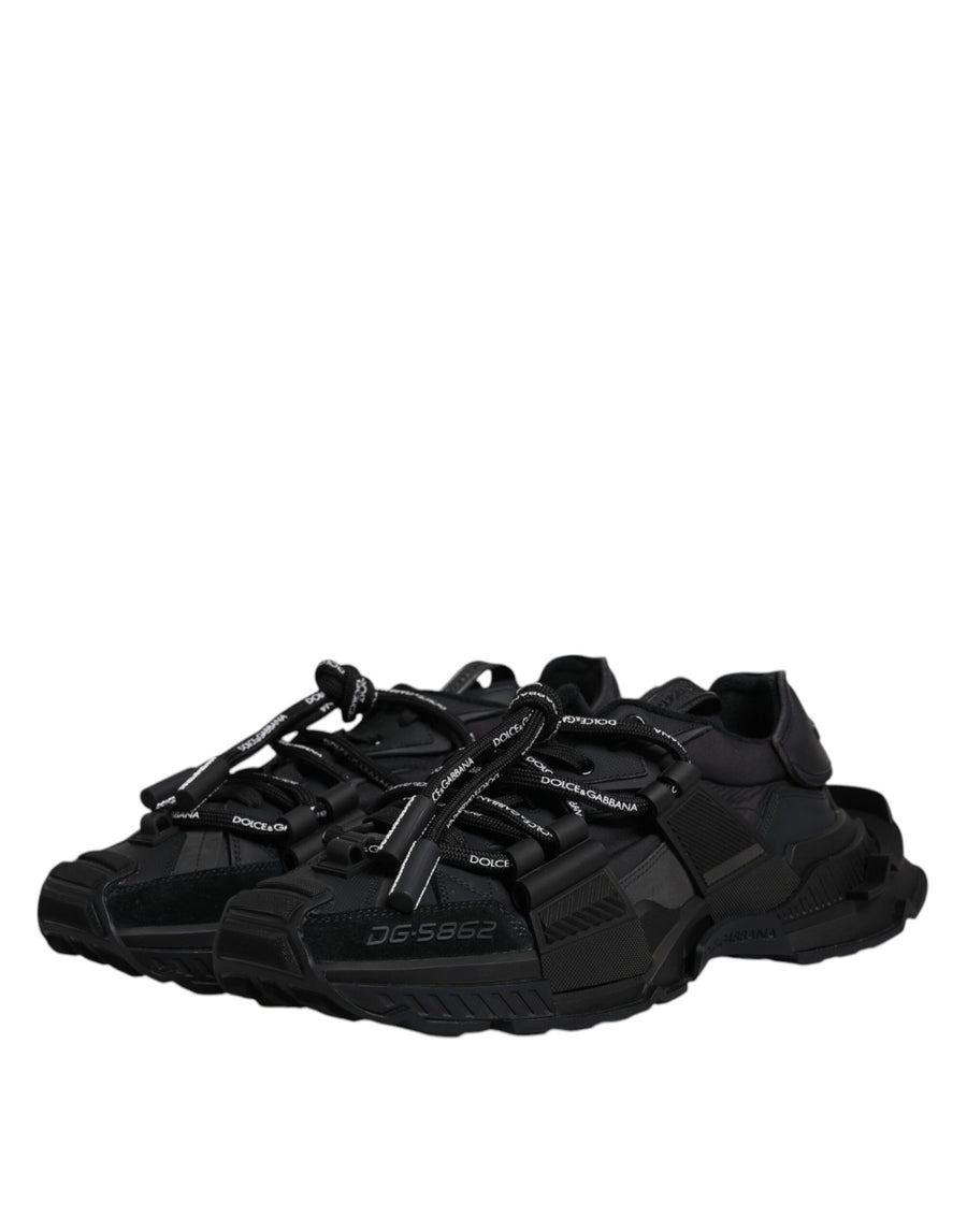 Dolce & Gabbana Black Low Top Space Lace Up Sneakers Shoes