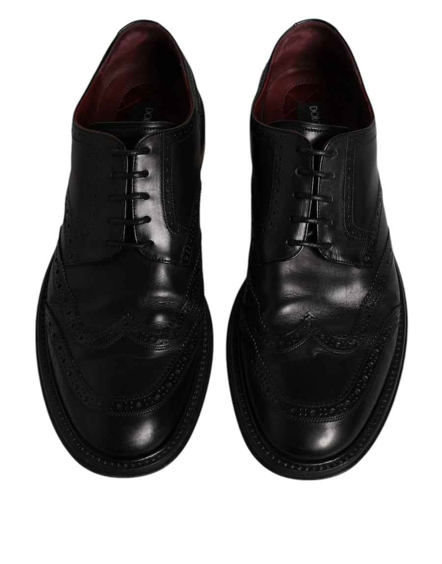 Dolce & Gabbana Black Leather Derby Wingtip Formal Shoes