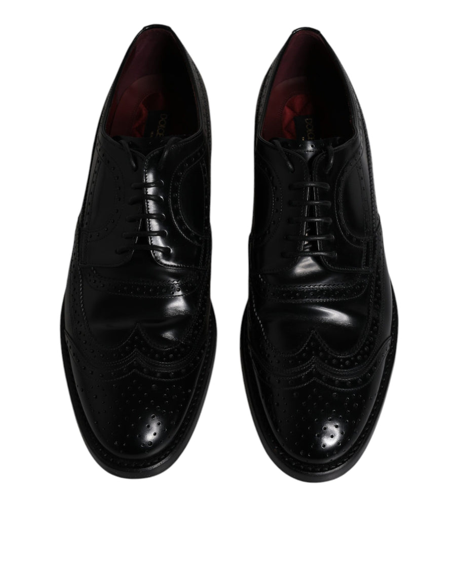 Dolce & Gabbana Black Leather Derby Wingtip Formal Shoes