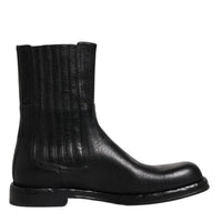 Dolce & Gabbana Black Horse Leather Mid Calf Boots Shoes