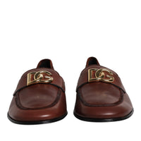 Dolce & Gabbana Brown Leather Logo Slip On Men Loafers Shoes