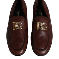 Dolce & Gabbana Brown Leather Logo Slip On Men Loafers Shoes