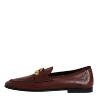 Dolce & Gabbana Brown Leather Logo Slip On Men Loafers Shoes