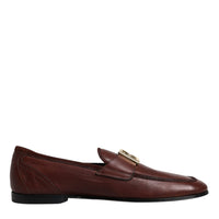 Dolce & Gabbana Brown Leather Logo Slip On Men Loafers Shoes