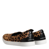 Dolce & Gabbana Brown Calfskin Fur Leopard Men Sneakers Shoes