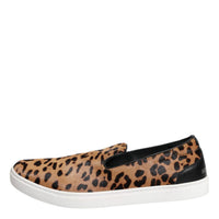 Dolce & Gabbana Brown Calfskin Fur Leopard Men Sneakers Shoes