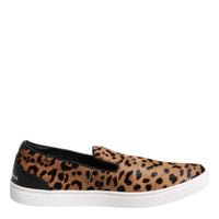 Dolce & Gabbana Brown Calfskin Fur Leopard Men Sneakers Shoes