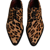 Dolce & Gabbana Brown Leopard Derby Formal Men Dress Shoes