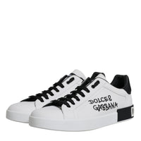 Dolce & Gabbana White Leather Logo Portofino Sneakers Shoes