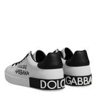 Dolce & Gabbana White Leather Logo Portofino Sneakers Shoes