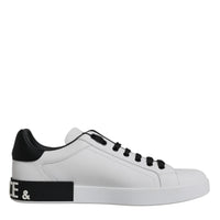 Dolce & Gabbana White Leather Logo Portofino Sneakers Shoes