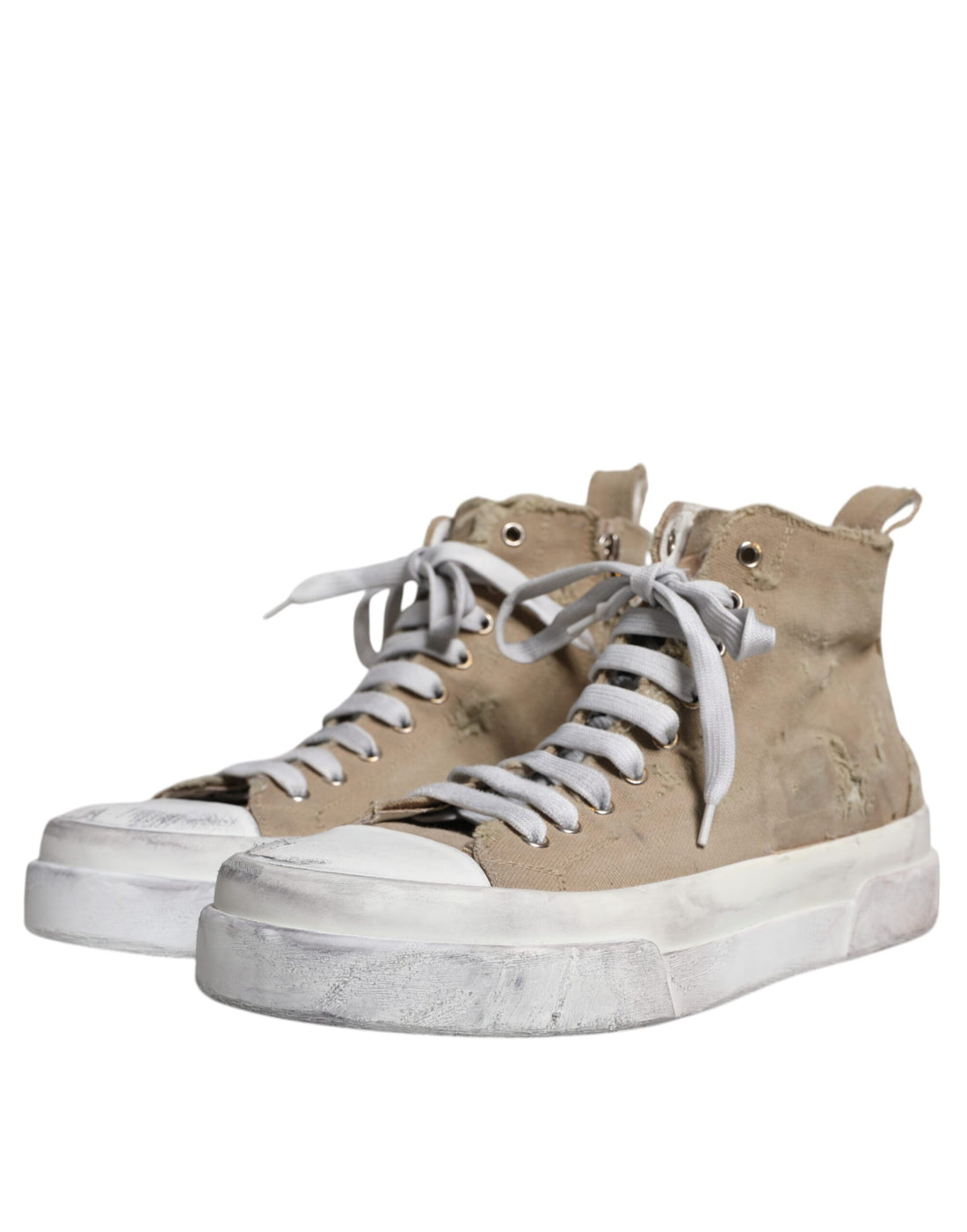 Dolce & Gabbana Beige White Canvas High Top Sneakers Shoes