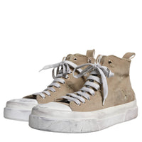 Dolce & Gabbana Beige White Canvas High Top Sneakers Shoes