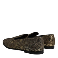 Dolce & Gabbana Gold Jacquard Flats Men Loafers Dress Shoes