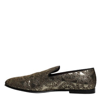 Dolce & Gabbana Gold Jacquard Flats Men Loafers Dress Shoes