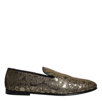 Dolce & Gabbana Gold Jacquard Flats Men Loafers Dress Shoes